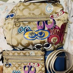 NWOT Coach Signature Jazzy Poppy Canvas shoulder/ crossbody Bag #15311 & Wristlet