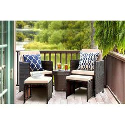 4-Pieces Patio Furniture Space Saving Outdoor Brown Black Wicker Rattan Dining Sofa Chairs

