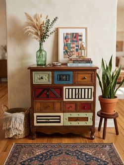 Eclectic Multi-Color Wooden Chest of Drawers