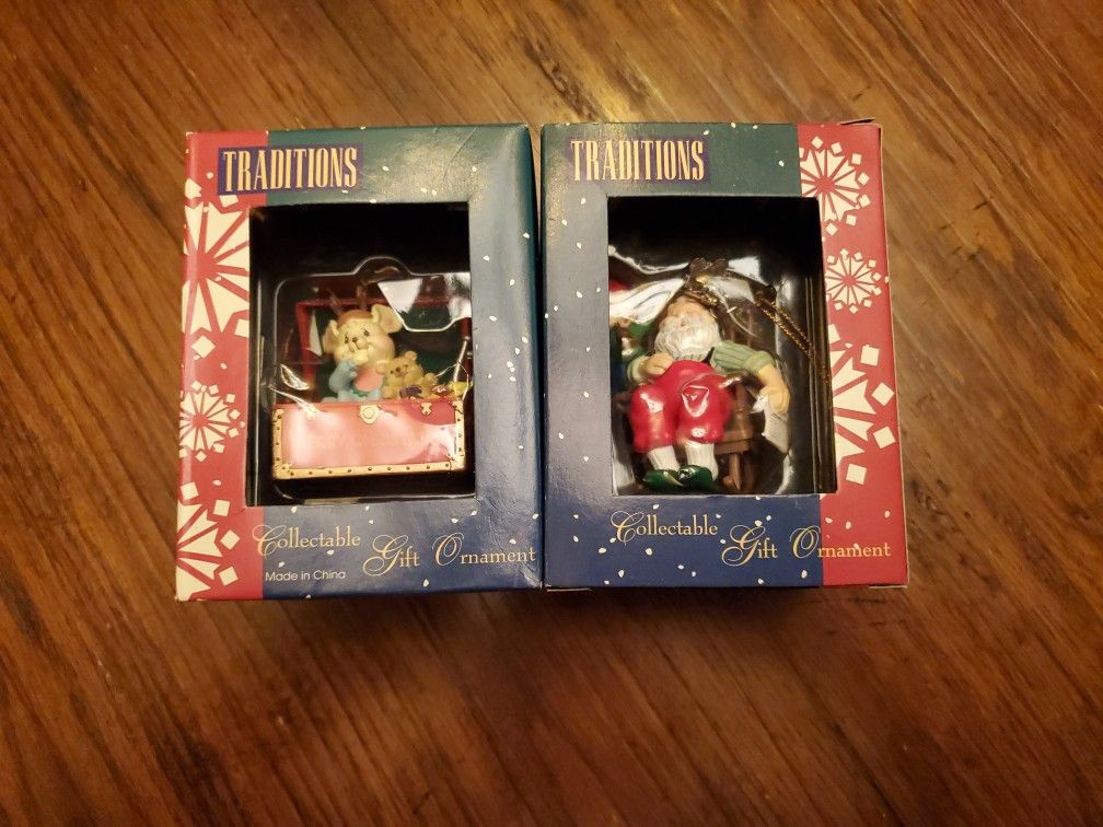 Traditions Collectible Gift Ornaments Santa/Elf & Mouse/Treasure Box