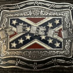 Confederate Flag Belt Buckle By Crumrine Measures 4 1/2” By 3 1/2”