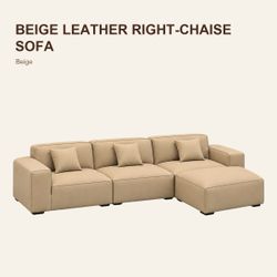 Beige Leather Right-Chaise Sofa – Beige