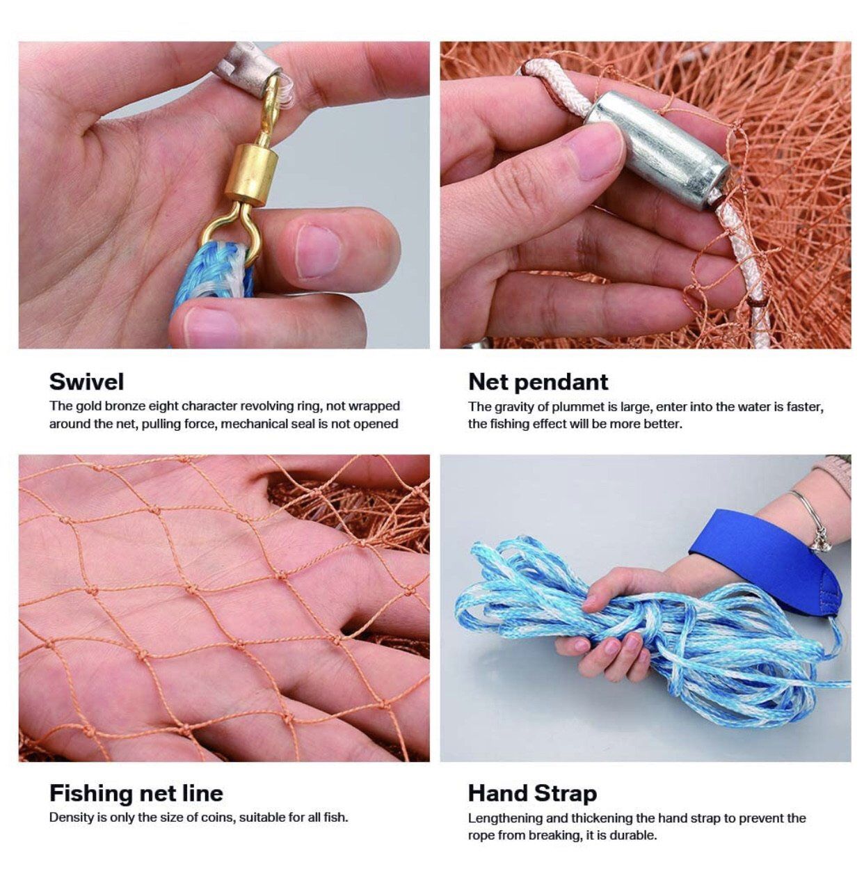 Yeahmart Saltwater Fishing Cast Net with Aluminum Ring for Bait Trap