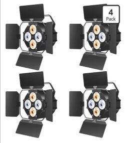 Stage Lights with Barn Doors, LED Par Lights Warm & Cool White Spotlights, Sound Activated DMX512 Professional Par Can Light for Theater Church Events