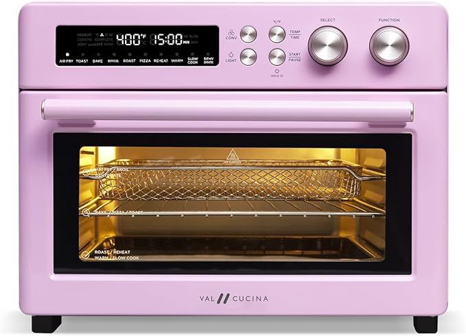 VAL CUCINA Retro Style Infrared Heating Air Fryer Toaster Oven, Extra Large Countertop Convection Oven 10-in-1 Combo, 6-Slice Toast, Enamel Baking Pan