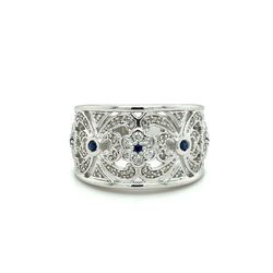 10kt White Gold Diamond Ring Wide Band Sapphires .5ct Diamonds Size 6 1/2 6.70grams 153933 4