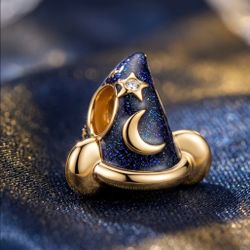 💫 New! Magic Wizard Hat Blue Glitter Charm w Gift Bag