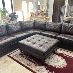 Bernhardt Leather Sectional w/ottoman - Dark Brown