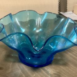 Vintage Hand blown Blue Glass Bowl