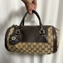 Vintage Gucci Beige/Brown GG Canvas and Leather Small Trophy Tote
