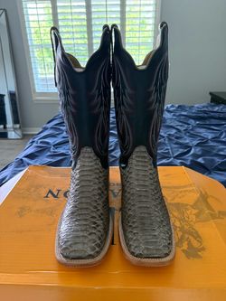 New R.Watson 11.5D Mens Back Cut Grey Back Cut Python Western Boots RW7914-2