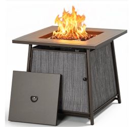 BALI OUTDOORS 28" Gas Fire Pit Table with Metal Lid and Lava Rocks, 50,000 BTU / Gray