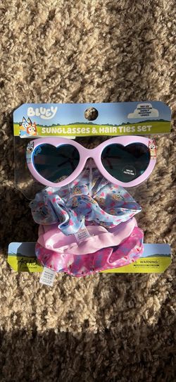 Bluey sunglasses and hair scrunchies