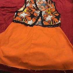 Halloween costume sequined vest and orange skirt