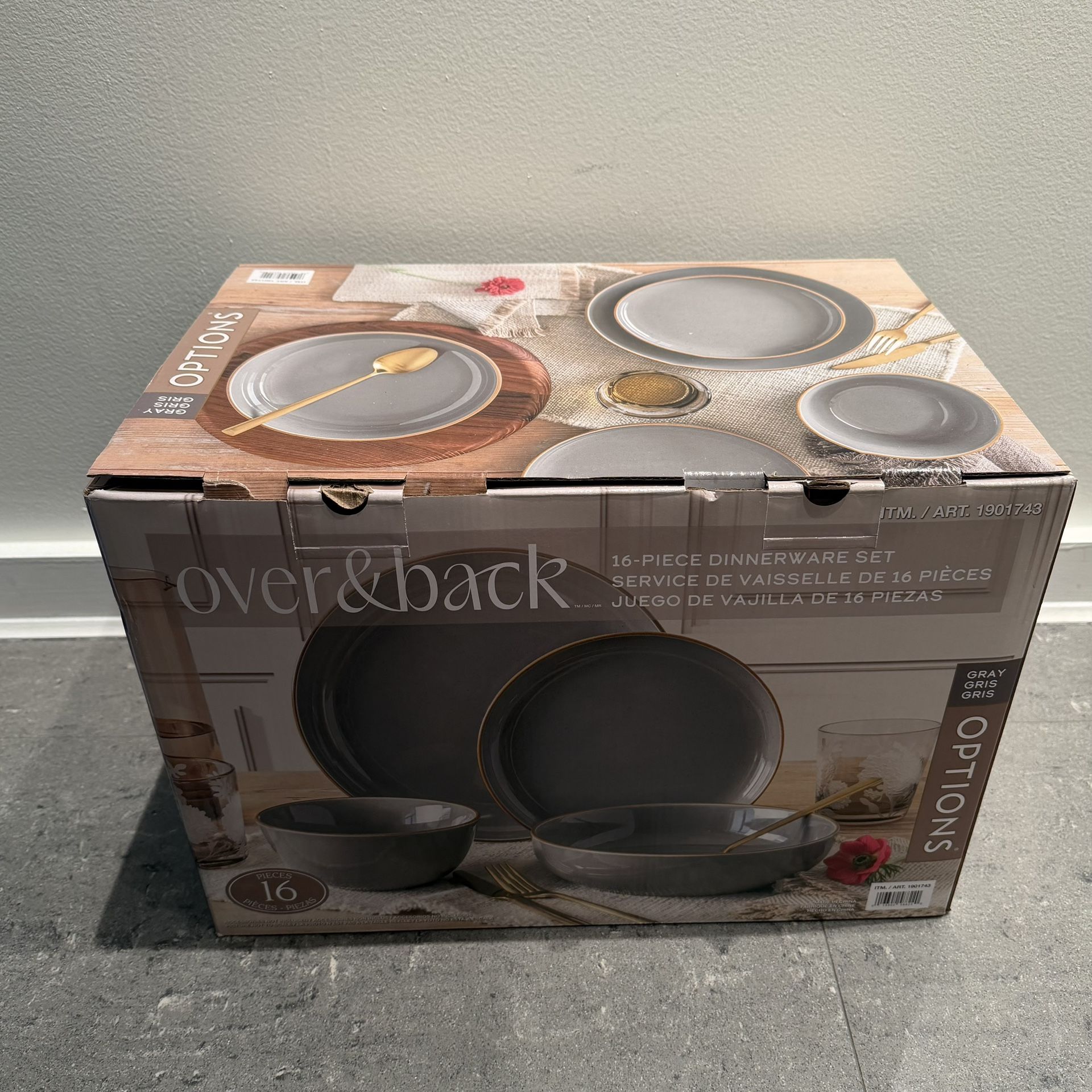 Over&Back 16-Piece Dinnerware Set - Gray