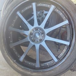 24” Custom Black Multi-Spoke Rims w/ Tires
