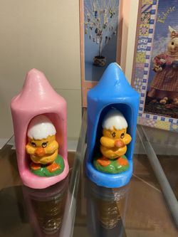 Set of 2 Vintage Easter Candles Chicks Holiday Ornament Decor Decorations