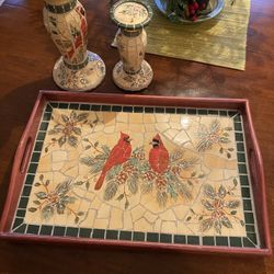Cardinal Tray & Candle Holders