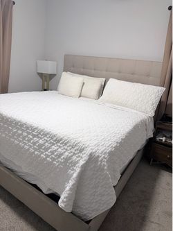 King Size Bed Frame, Mattress, and Headboard