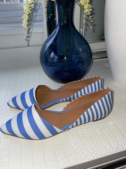 J.Crew Women’s D’orsay  Flats Pointed Toe Blue /White Stripes Fabric Size 7 , New Never Used ,not Box