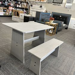 Dining Table and Bench Set, Gray, New