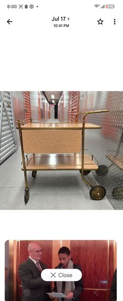 Vintage Mid-Century Brass Drop-Leaf Bar Cart / Tea Serving Table / Retro Pub Rolling Trolley