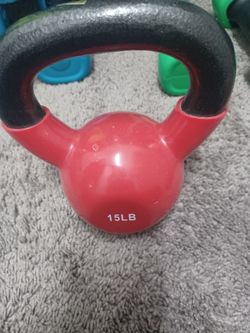 15 pound kettle ball plus 5 and 3 lb weights