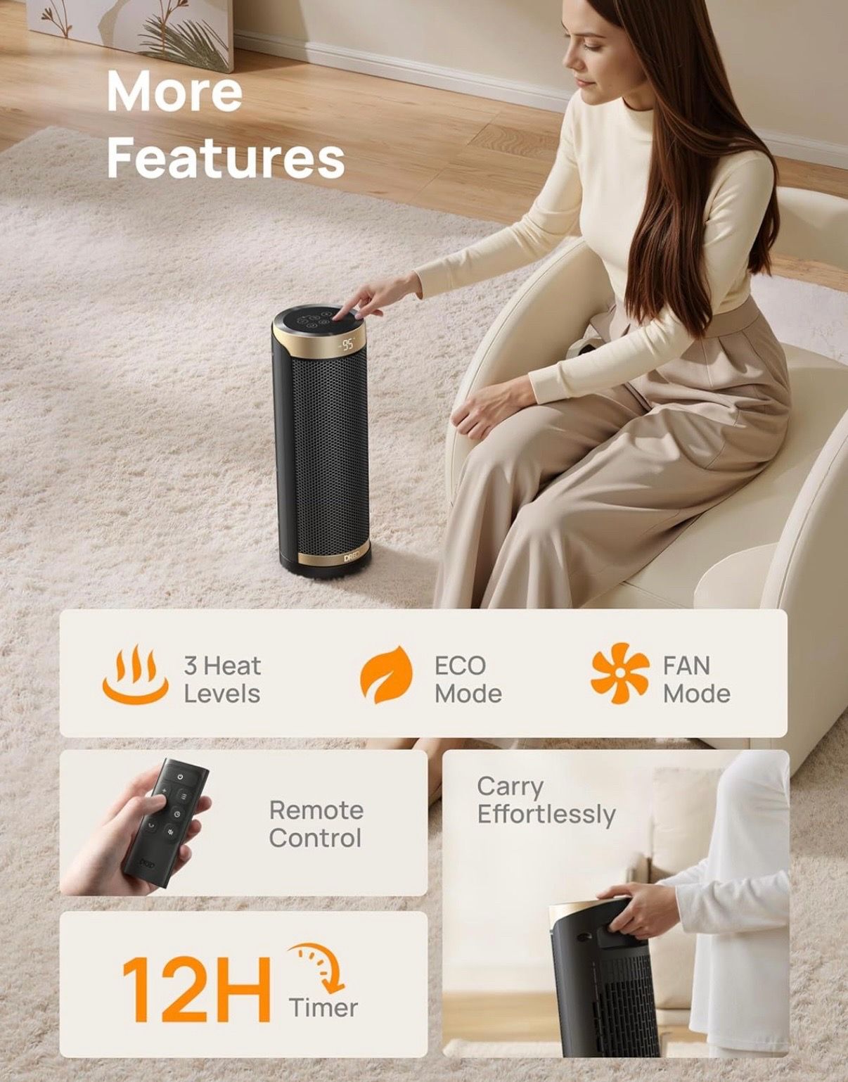 Dreo Space Heater 1500W Tower Heater Works Great