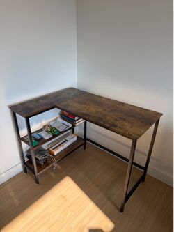L-Shaped Rustic Industrial Computer Desk Corner Desk – Excellent Condition