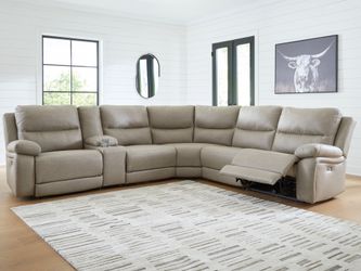 Brannigan Pebble 6-Piece Dual Power Reclining Modular Sectional with Storage Console