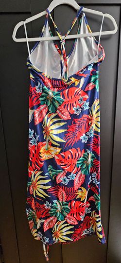 Tropical Print Halter Midi Dress ( Large )