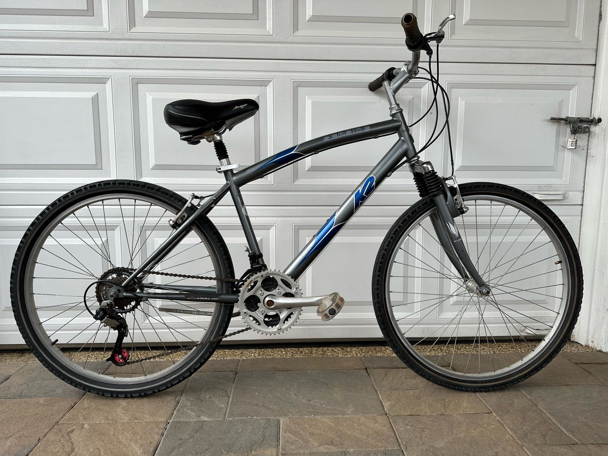 K2 Seaside Mountain Trail Hybrid Bike 21 Speed Shimano Bike Newer Tires Super Lightweight Tektro Brakes Beach Cruiser Front + Rear Suspension
