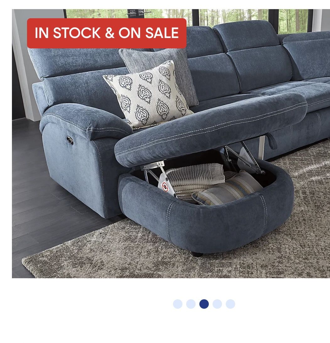 Blue Sectional Sofa with Recliners and Storage