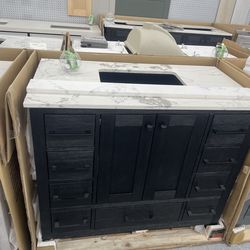 Bathroom vanity cabinet 42” solid mango Quartz top with sink and backsplash