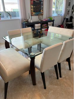 Modern Glass Dining Table w/ Chairs
