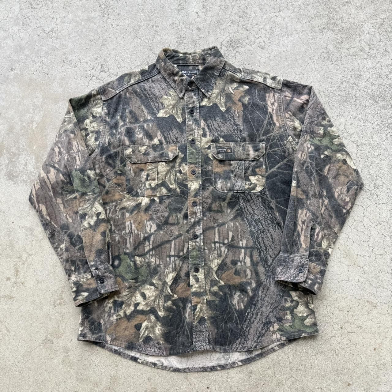 Vintage 1999 Rattlers Brand Camo Hunting Button Up Long Sleeve Shirt