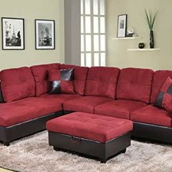 New red sectional and ottoman 