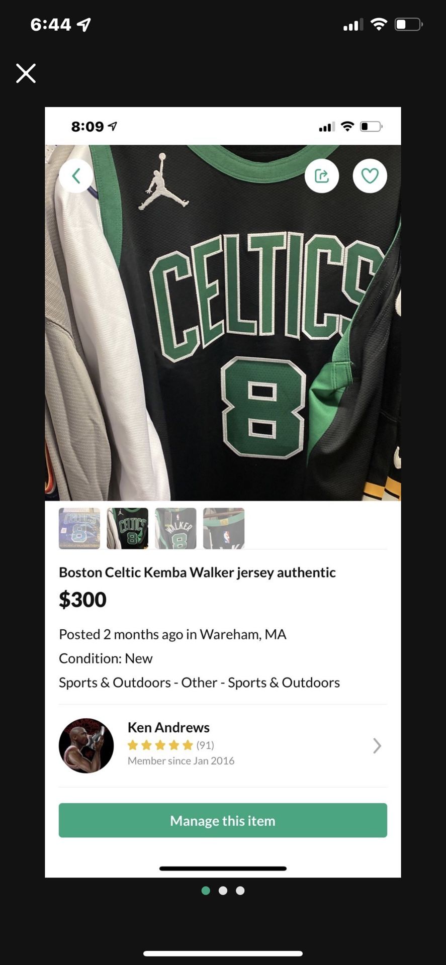 Boston Celtics authentic real deal Jersey gold 17 on neck