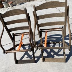 Antique Wooden Folding Civil War Camp Chairs or Stagecoach Style Chairs