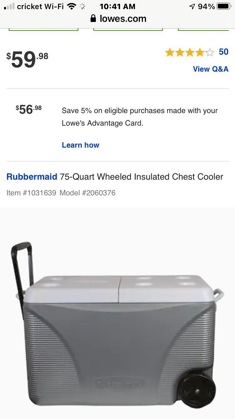 Rubbermaid 75 quart Cooler