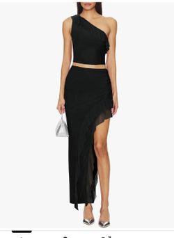 Black 2 pc Ruffle Hem Dress  SMALL