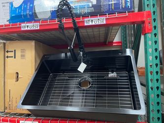 Glacier Bay 33 in. Drop-In Single Bowl Kitchen Sink, Black PVD Finish, 18 Gauge 304 Stainless Steel, Black Spring Faucet Included