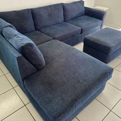 Davis Dark Blue Micro Left Bumper Sectional