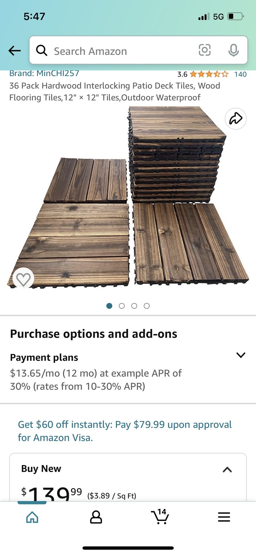 36 Pack Hardwood Floor Interlocking Patio Deck Tiles $70
