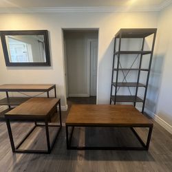 LIVING ROOM SET - Coffee table, entry table, bookshelf, and side table