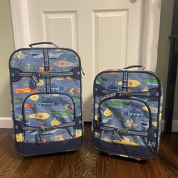 Pottery Barn Kids Travel Rolling Carry-on Luggage Suitcase Set; Blue Submarine
