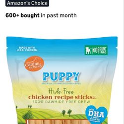 Canine Naturals Puppy Chicken and Rice
Chew - Rawhide Free Puppy Treats - Made
with USA Chicken - All-Natural & Easily
Digestible -40 Pack of 5-Inch S