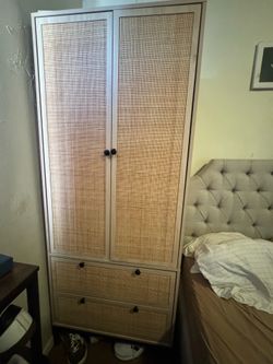 🌿 Boho Rattan Wardrobe Armoire Cabinet – Great Condition 🌿