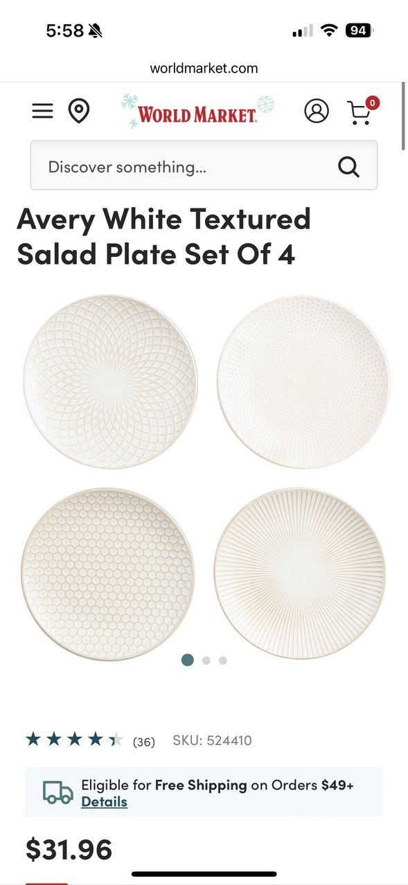 World Market Avery White Textured pattern Stoneware Salad plates. Set of 8 total plates (2 sets of 4)