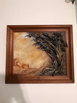 3D Alpine Landscape Painting in Mixed Media on Canvas